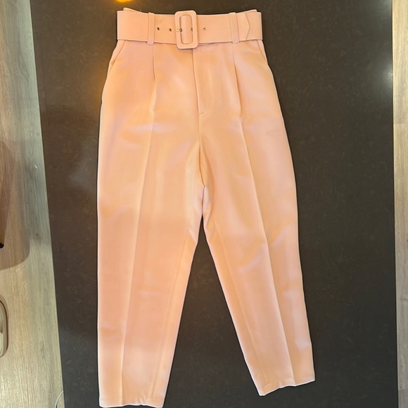 Zara High Waisted Trousers w/ Belt Lt. Pink Sz: XS - Picture 6 of 10